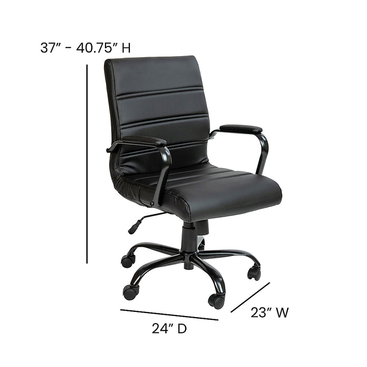 Flash Furniture - Mid-Back Executive Swivel Office Chair with Metal Frame and Arms - Black LeatherSoft/Black Frame_7