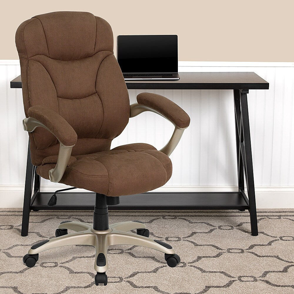 Flash Furniture - High Back Contemporary Executive Swivel Ergonomic Office Chair with Arms - Brown Microfiber_7