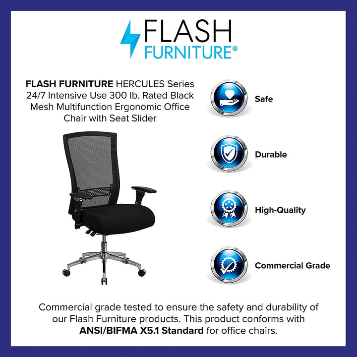 Flash Furniture - HERCULES Series 24/7 Intensive Use 300 lb. Rated Black Mesh Multifunction Ergonomic Office Chair with Seat Slider - Black Fabric/Mesh_6