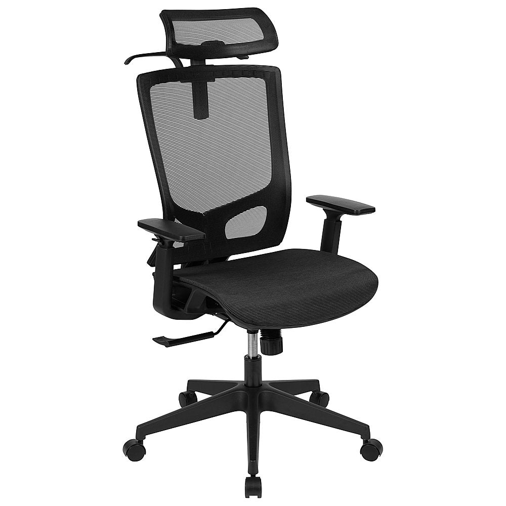 Flash Furniture - Ergonomic Mesh Office Chair-Synchro-Tilt, Pivot Headrest, Adjustable Arms - Black_0