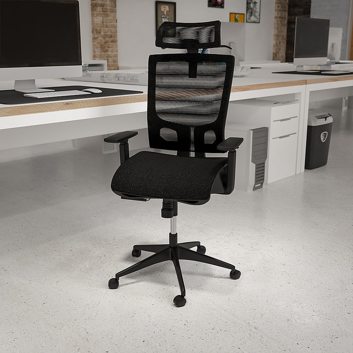 Flash Furniture - Ergonomic Mesh Office Chair-Synchro-Tilt, Pivot Headrest, Adjustable Arms - Black_2