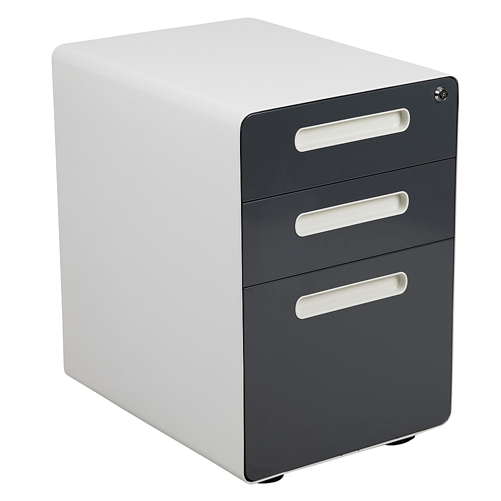 Flash Furniture - Ergonomic 3-Drawer Mobile Locking Filing Cabinet - White and Charcoal_0