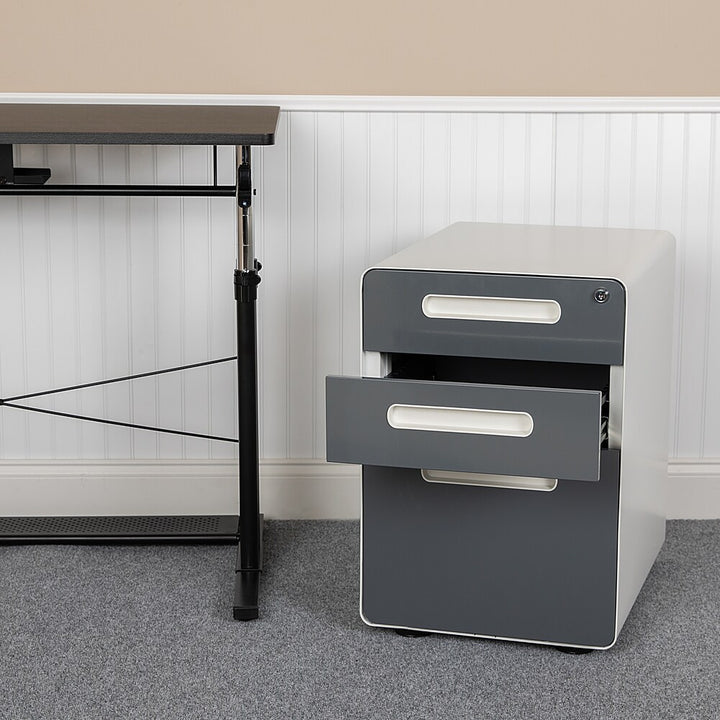 Flash Furniture - Ergonomic 3-Drawer Mobile Locking Filing Cabinet - White and Charcoal_2