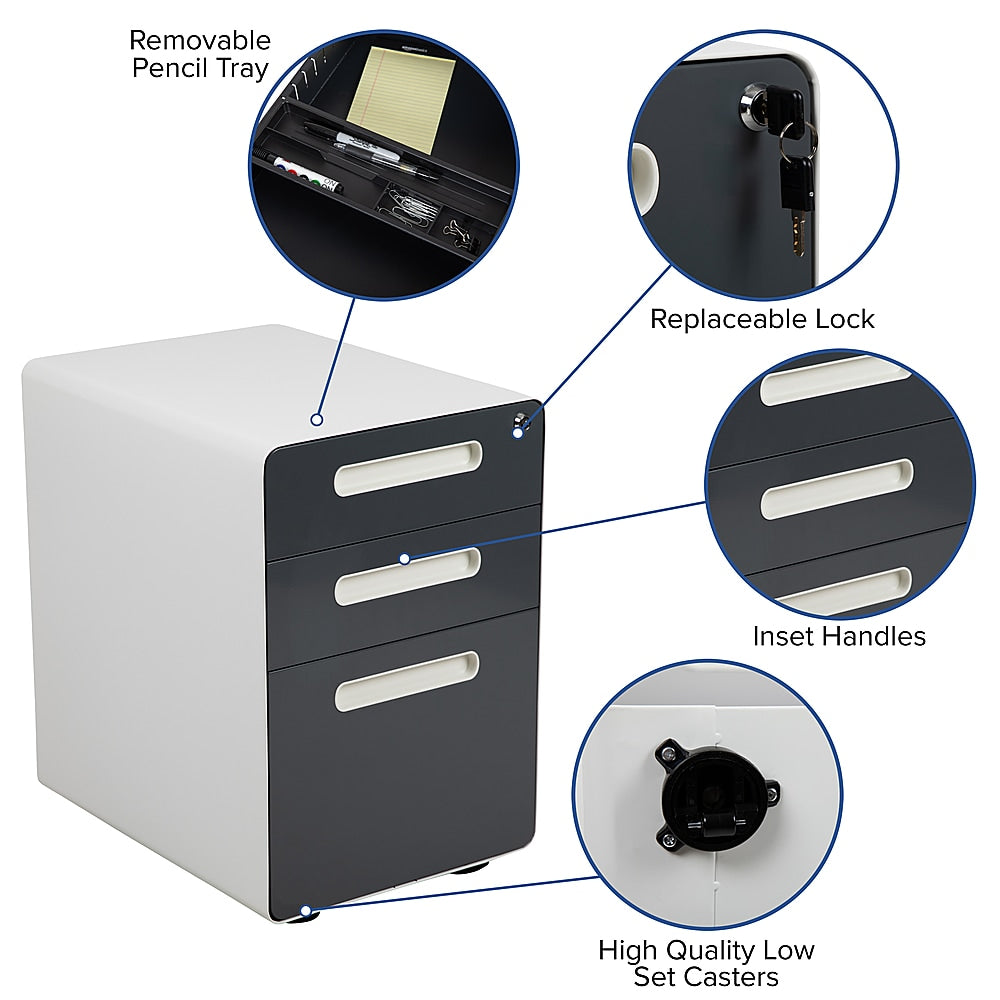 Flash Furniture - Ergonomic 3-Drawer Mobile Locking Filing Cabinet - White and Charcoal_11