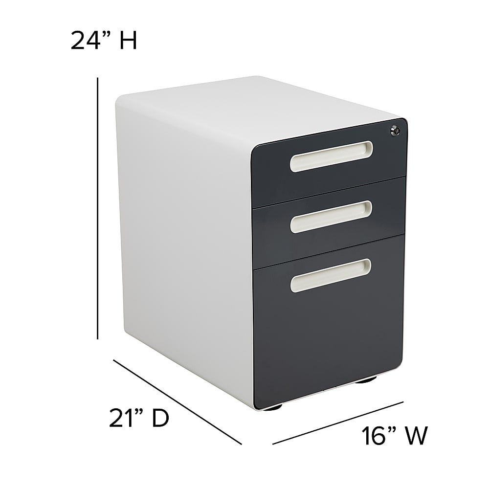 Flash Furniture - Ergonomic 3-Drawer Mobile Locking Filing Cabinet - White and Charcoal_10
