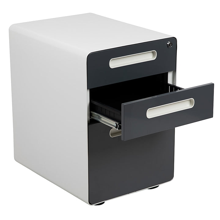 Flash Furniture - Ergonomic 3-Drawer Mobile Locking Filing Cabinet - White and Charcoal_9