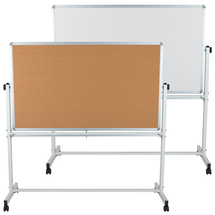 Flash Furniture - Hercules Series 62.5"W x 62.25"H Reversible Mobile Cork Bulletin Board and White Board with Pen Tray - Natural/White_0