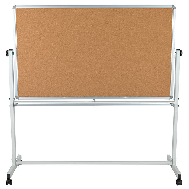 Flash Furniture - Hercules Series 62.5"W x 62.25"H Reversible Mobile Cork Bulletin Board and White Board with Pen Tray - Natural/White_5