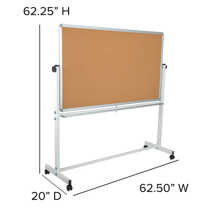 Flash Furniture - Hercules Series 62.5"W x 62.25"H Reversible Mobile Cork Bulletin Board and White Board with Pen Tray - Natural/White_3