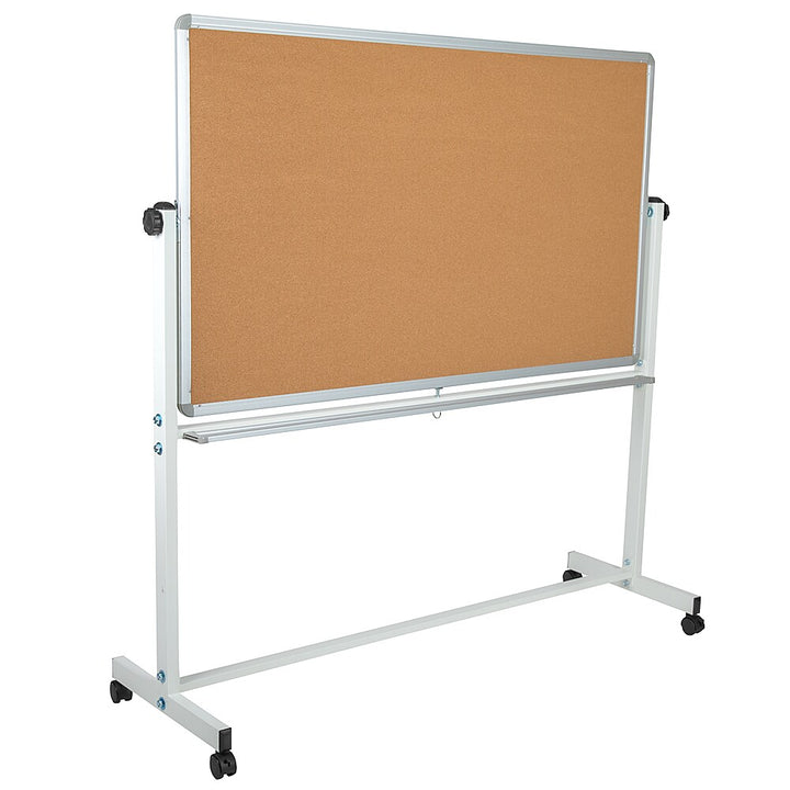 Flash Furniture - Hercules Series 62.5"W x 62.25"H Reversible Mobile Cork Bulletin Board and White Board with Pen Tray - Natural/White_12