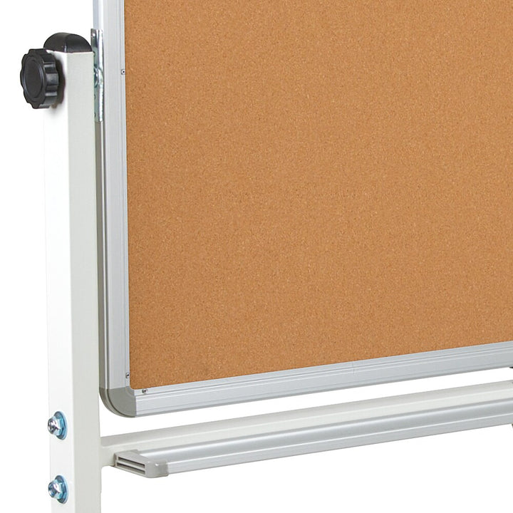 Flash Furniture - Hercules Series 62.5"W x 62.25"H Reversible Mobile Cork Bulletin Board and White Board with Pen Tray - Natural/White_11
