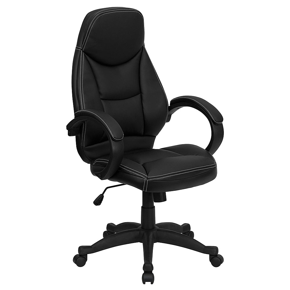 Flash Furniture - High Back LeatherSoft Contemporary Executive Swivel Ergonomic Office Chair with Curved Back and Loop Arms - Black_0
