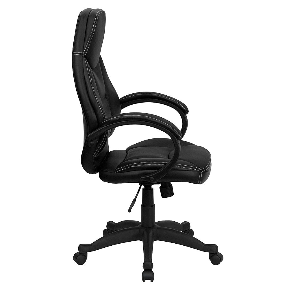 Flash Furniture - High Back LeatherSoft Contemporary Executive Swivel Ergonomic Office Chair with Curved Back and Loop Arms - Black_1