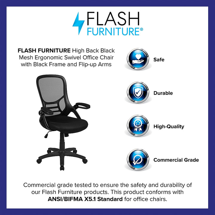 Flash Furniture - High Back Mesh Ergonomic Swivel Office Chair with Flip-up Arms - Black_2