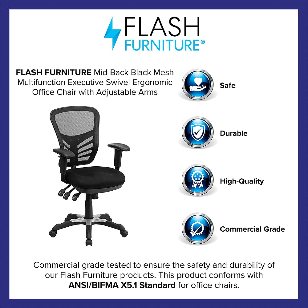 Flash Furniture - Mid-Back Mesh Multifunction Executive Swivel Ergonomic Office Chair with Adjustable Arms - Black_7