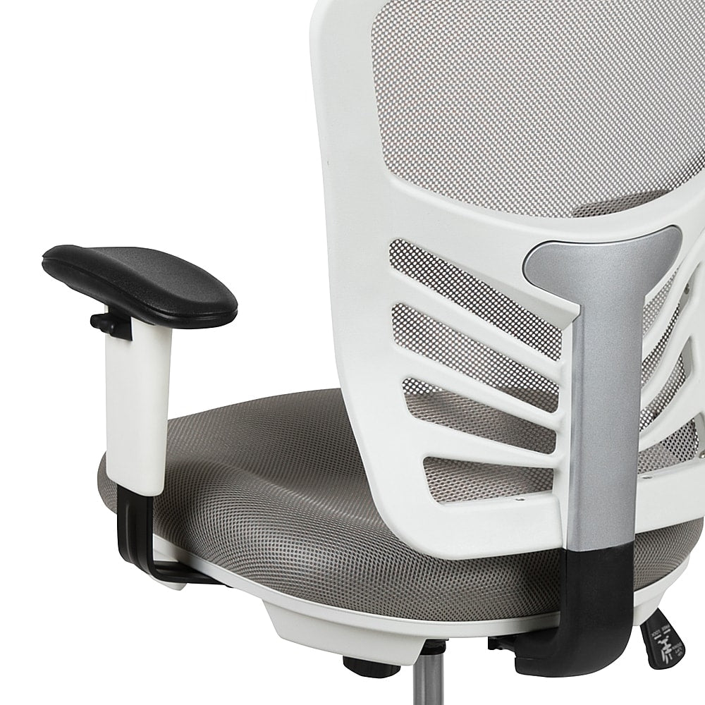 Flash Furniture - Mid-Back Mesh Ergonomic Drafting Chair with Adjustable Chrome Foot Ring, Adjustable Arms - Light Gray Mesh/White Frame_3