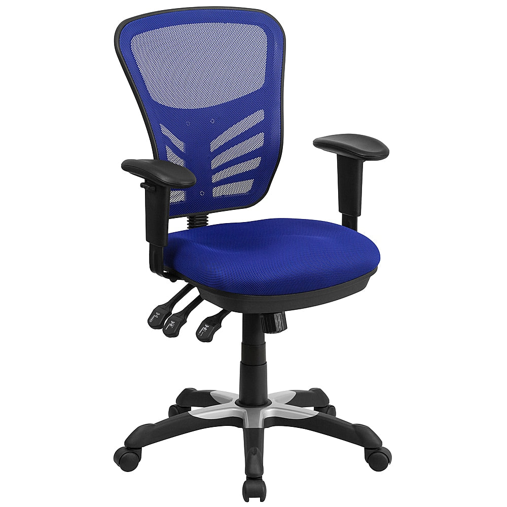 Flash Furniture - Mid-Back Mesh Multifunction Executive Swivel Ergonomic Office Chair with Adjustable Arms - Blue_0