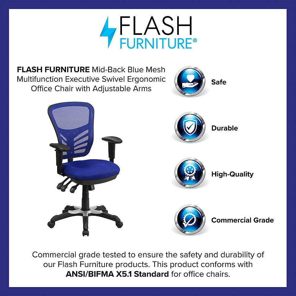 Flash Furniture - Mid-Back Mesh Multifunction Executive Swivel Ergonomic Office Chair with Adjustable Arms - Blue_7
