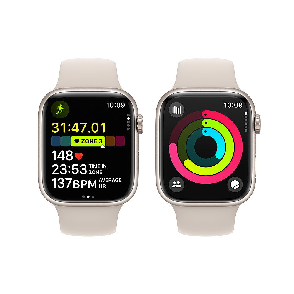 Apple Watch Series 9 (GPS + Cellular) 45mm Starlight Aluminum Case with Starlight Sport Band - S/M - Starlight (AT&T)_2