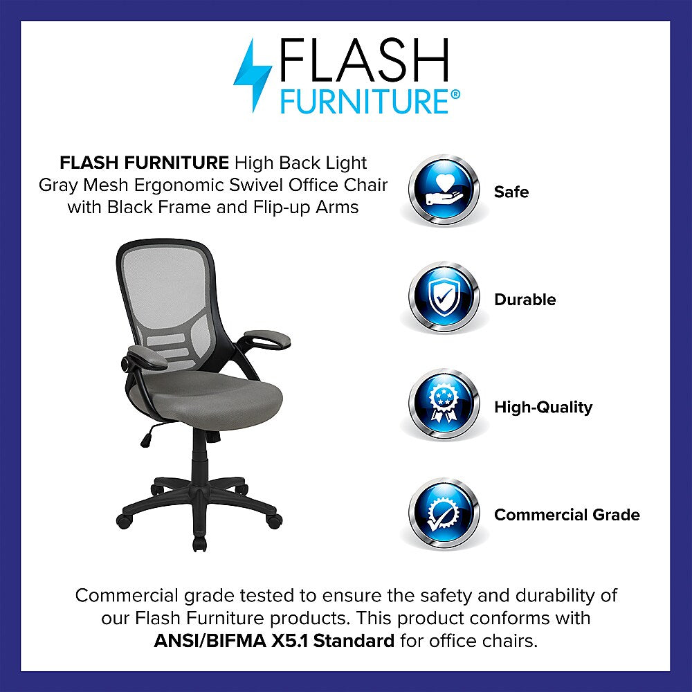 Flash Furniture - High Back Mesh Ergonomic Swivel Office Chair with Flip-up Arms - Light Gray_3