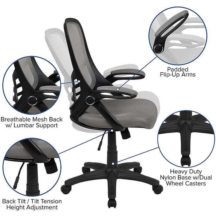 Flash Furniture - High Back Mesh Ergonomic Swivel Office Chair with Flip-up Arms - Light Gray_14