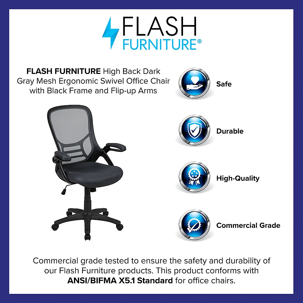 Flash Furniture - High Back Mesh Ergonomic Swivel Office Chair with Flip-up Arms - Dark Gray_3