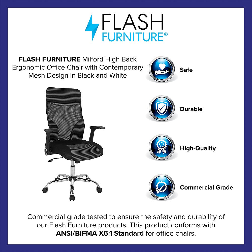 Flash Furniture - Milford High Back Office Chair with Contemporary Mesh Design - Black and White_9