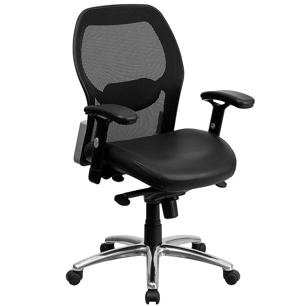 Flash Furniture - Mid-Back Super Mesh Executive Swivel Office Chair with Knee Tilt Control and Adjustable Arms - Black LeatherSoft/Mesh_0