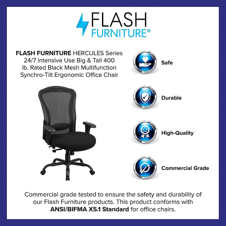 Flash Furniture - HERCULES Series 24/7 Intensive Use Big & Tall 400 lb. Rated Mesh Multifunction Synchro-Tilt Ergonomic Office Chair - Black_5