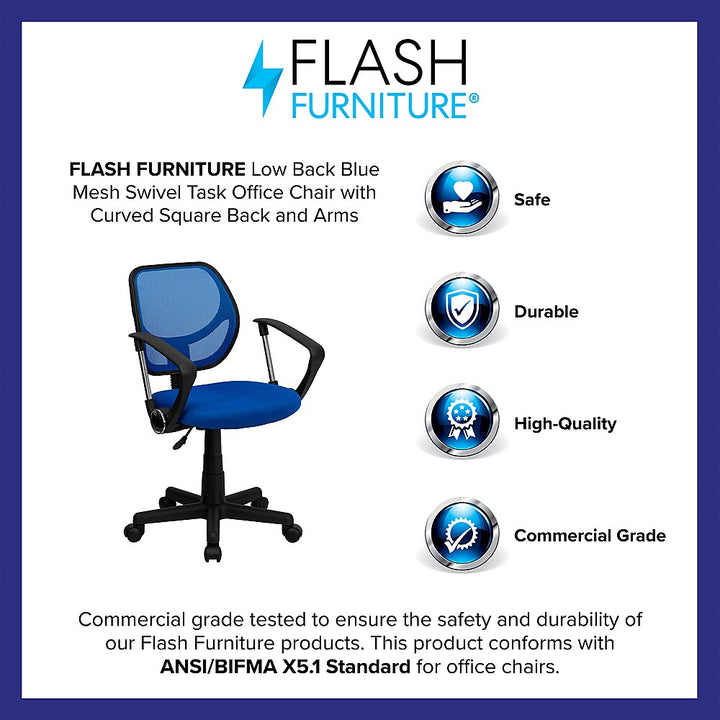 Flash Furniture - Low Back Mesh Swivel Task Office Chair with Curved Square Back and Arms - Blue_3