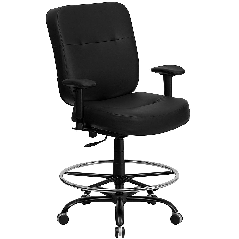 Flash Furniture - HERCULES Series Big & Tall 400 lb. Rated Ergonomic Drafting Chair with Rectangular Back and Adjustable Arms - Black LeatherSoft_0