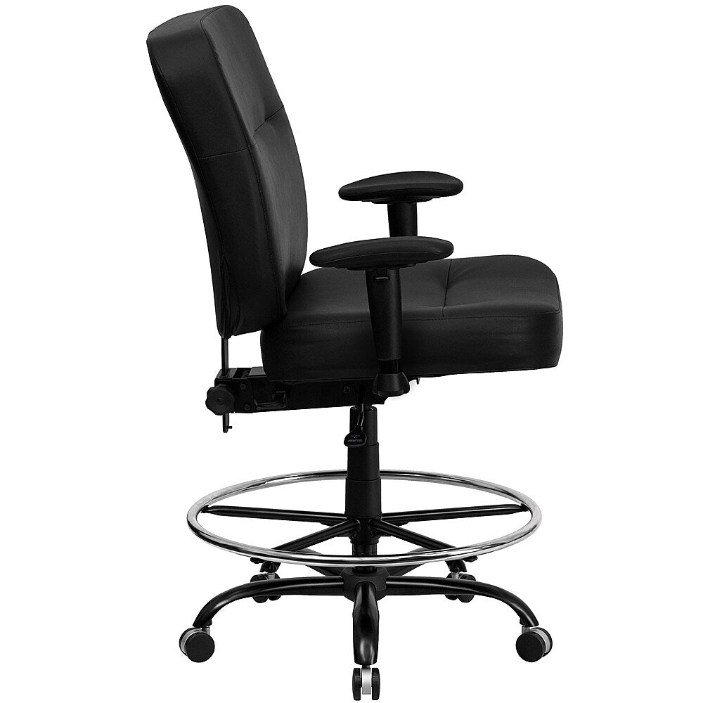 Flash Furniture - HERCULES Series Big & Tall 400 lb. Rated Ergonomic Drafting Chair with Rectangular Back and Adjustable Arms - Black LeatherSoft_1