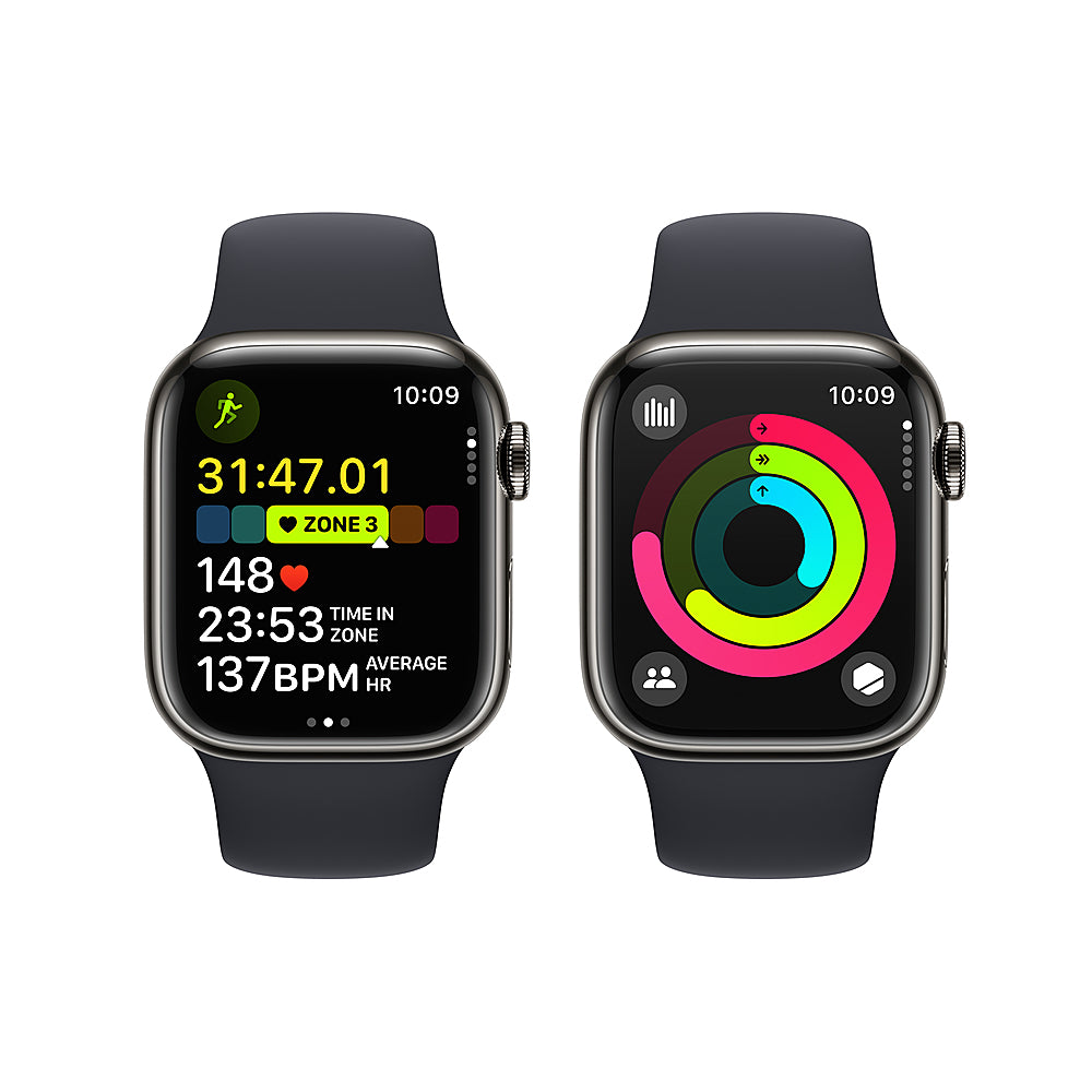Apple Watch Series 9 (GPS + Cellular) 41mm Graphite Stainless Steel Case with Midnight Sport Band - M/L - Graphite (Verizon)_2
