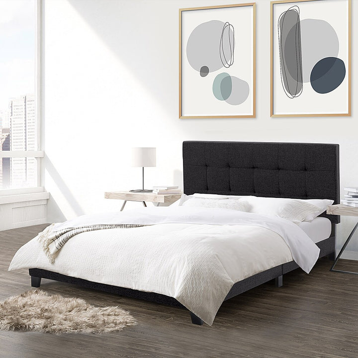 CorLiving - Ellery Fabric Upholstered Queen Bed Frame - Black_11