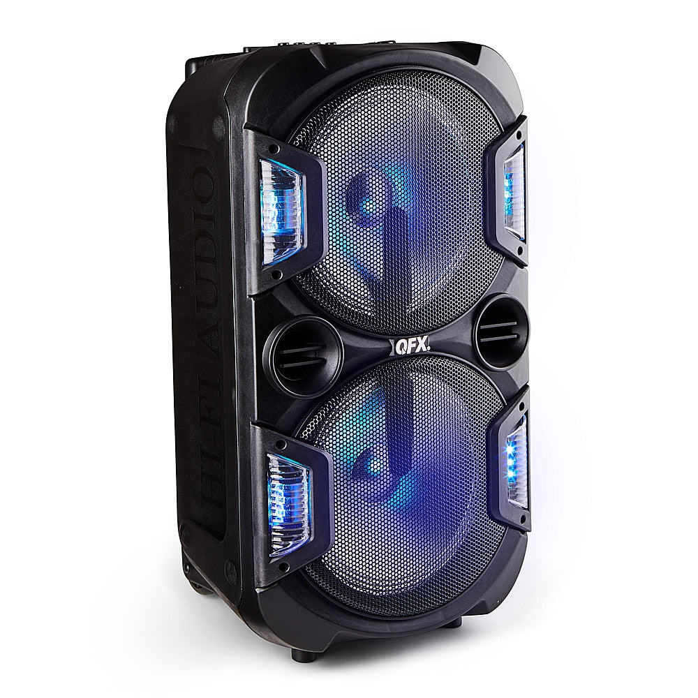 QFX - 2 x 10" Trolley and Wheels BT Speaker Rechargeable - Black_1