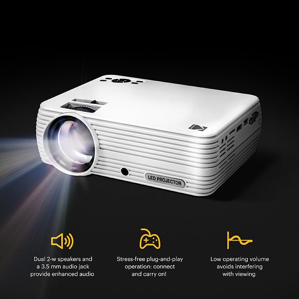 Kodak - FLIK X7 Home Projector, 720p Portable Small Home Theater System w/1080p Compatibility & Bright Lumen LED Lamp - White_7