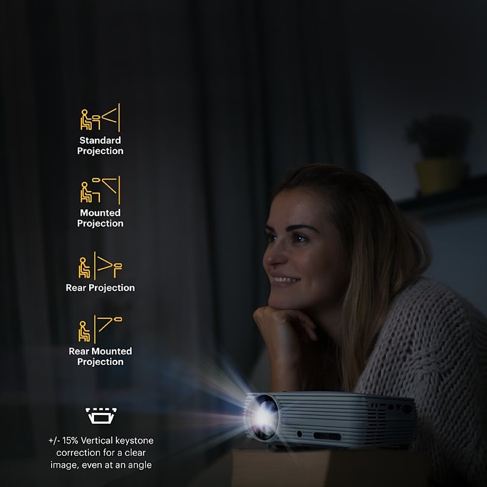 Kodak - FLIK X7 Home Projector, 720p Portable Small Home Theater System w/1080p Compatibility & Bright Lumen LED Lamp - White_5