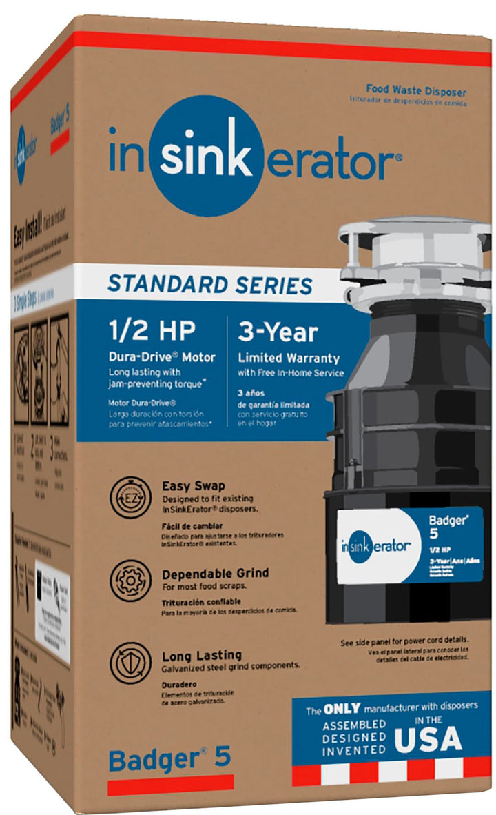 InSinkerator - Badger 5 Standard Series 1/2 HP Continuous Feed Garbage Disposal with Power Cord - Grey_3