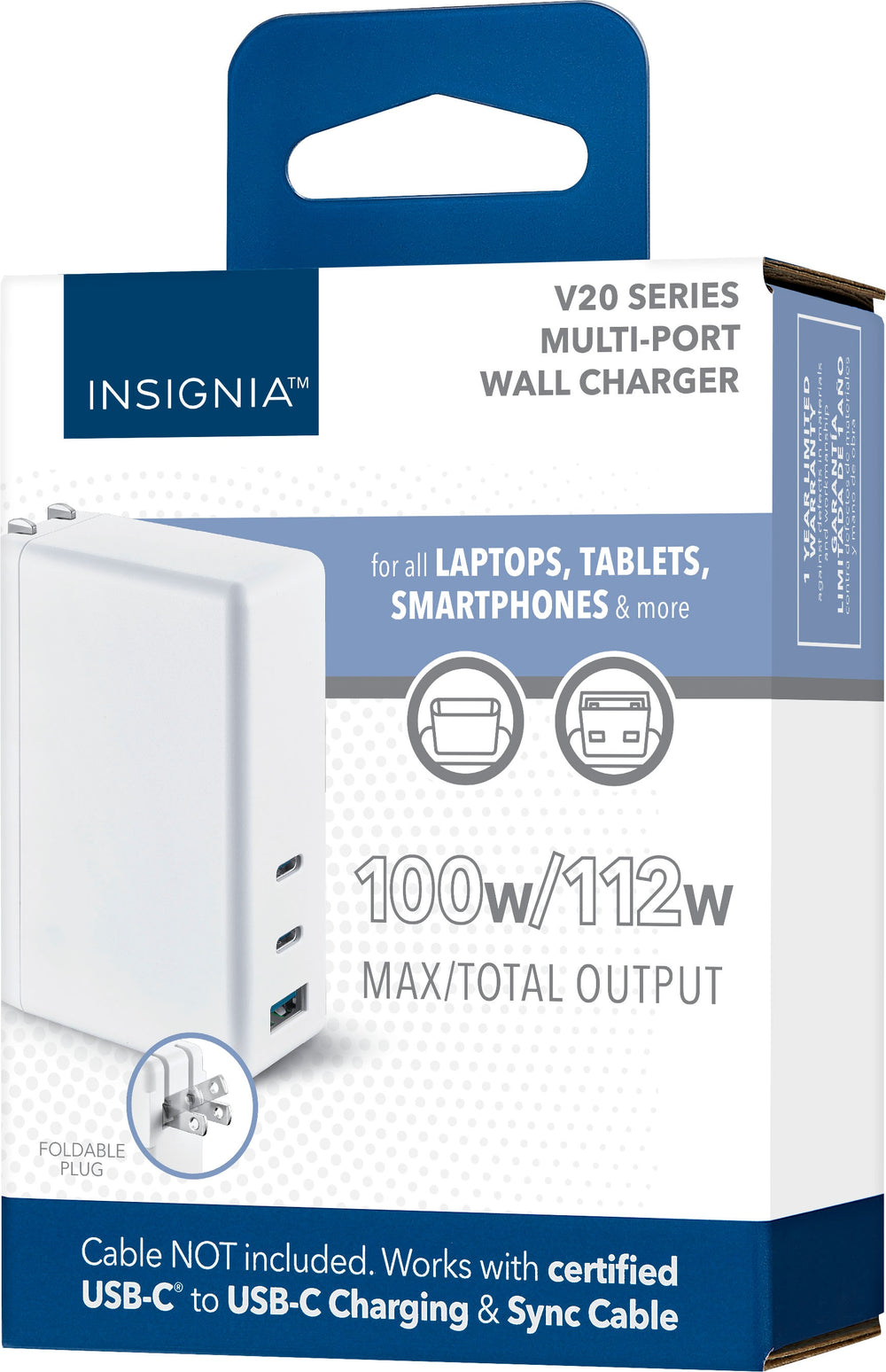 Insignia™ - 112W Wall Charger with 2 USB-C and 1 USB Port - White_1