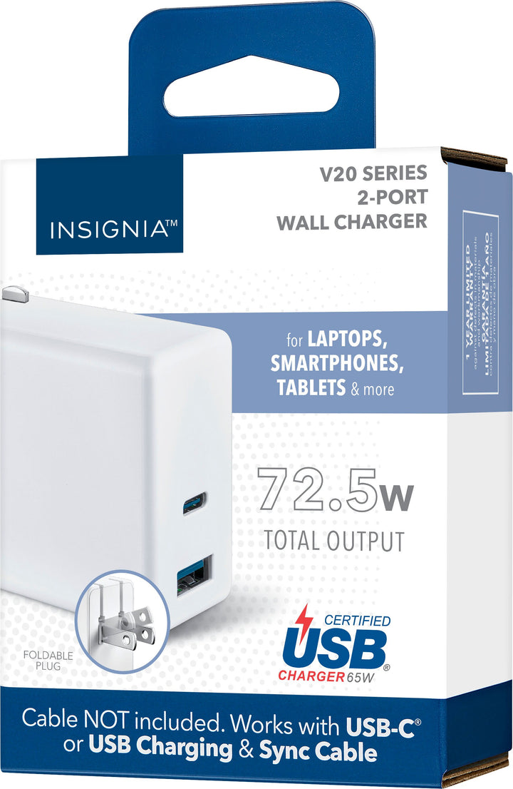 Insignia™ - 72.5W 2-Port USB-C/USB Wall Charger - White_2