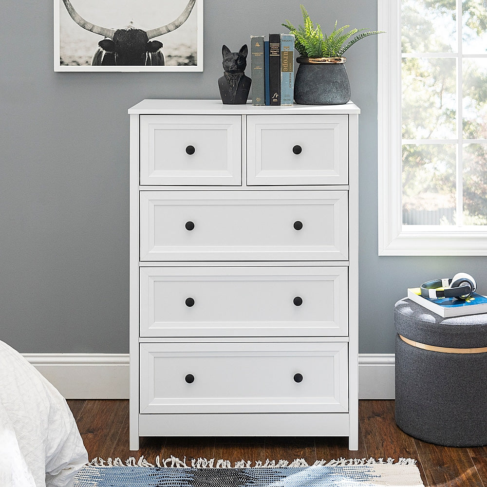 Walker Edison - Classic Grooved 5-Drawer Dresser - White_3