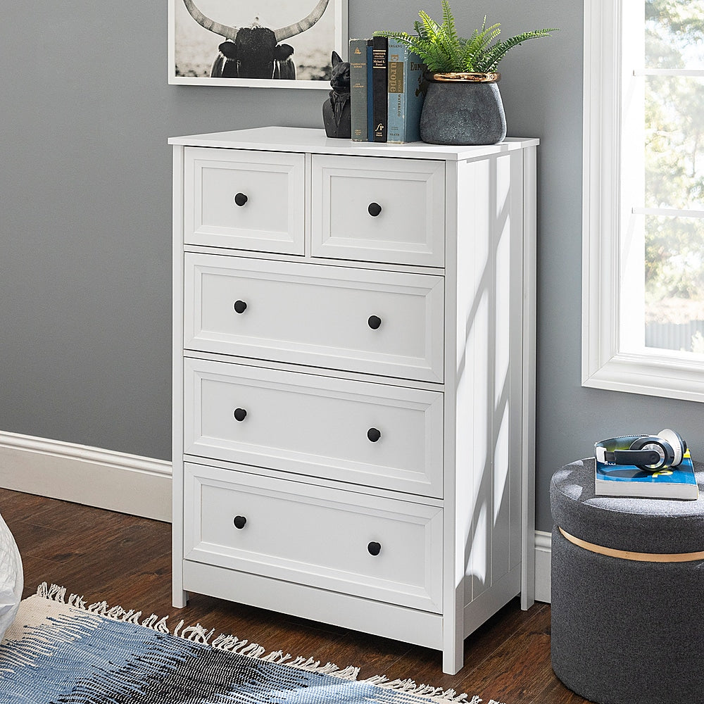 Walker Edison - Classic Grooved 5-Drawer Dresser - White_2