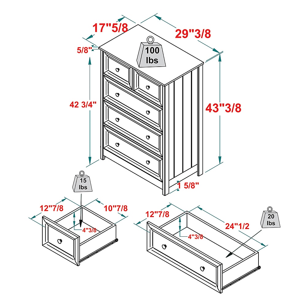 Walker Edison - Classic Grooved 5-Drawer Dresser - White_8