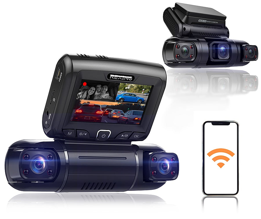 Rexing - S3 1080p 3-Channel Wi-Fi Dash Cam with Built-in GPS - Black_0