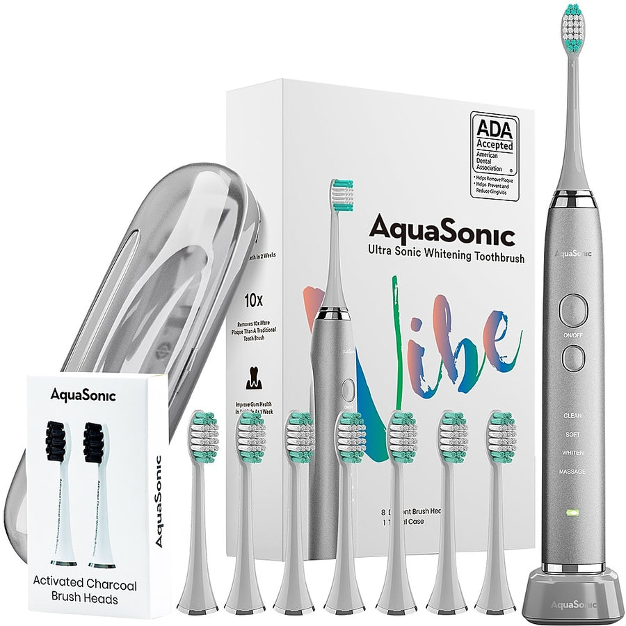 AquaSonic - Ultrasonic Rechargeable Electric Toothbrush Ultimate Bundle - Charcoal Metallic_0