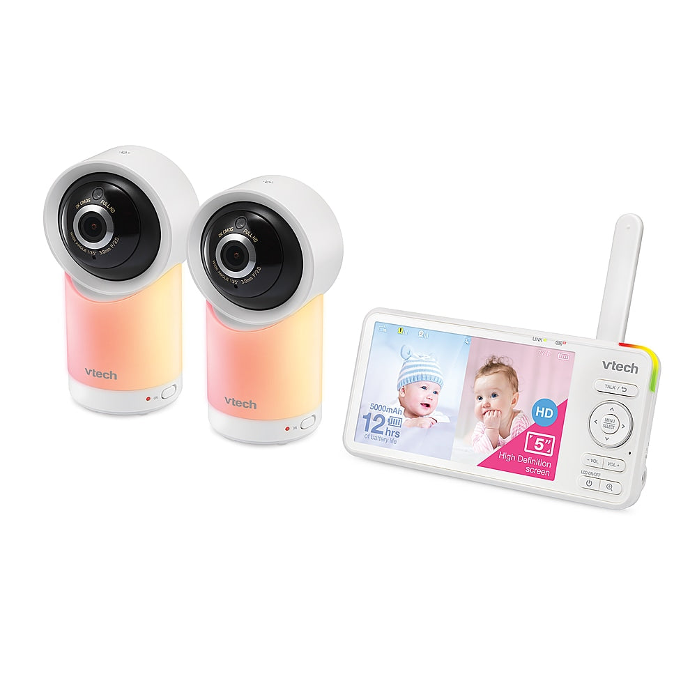 VTech - 2 Camera 1080p Smart WiFi Remote Access 360 Degree Pan & Tilt Video Baby Monitor with 5” Display, Night Light - white_1