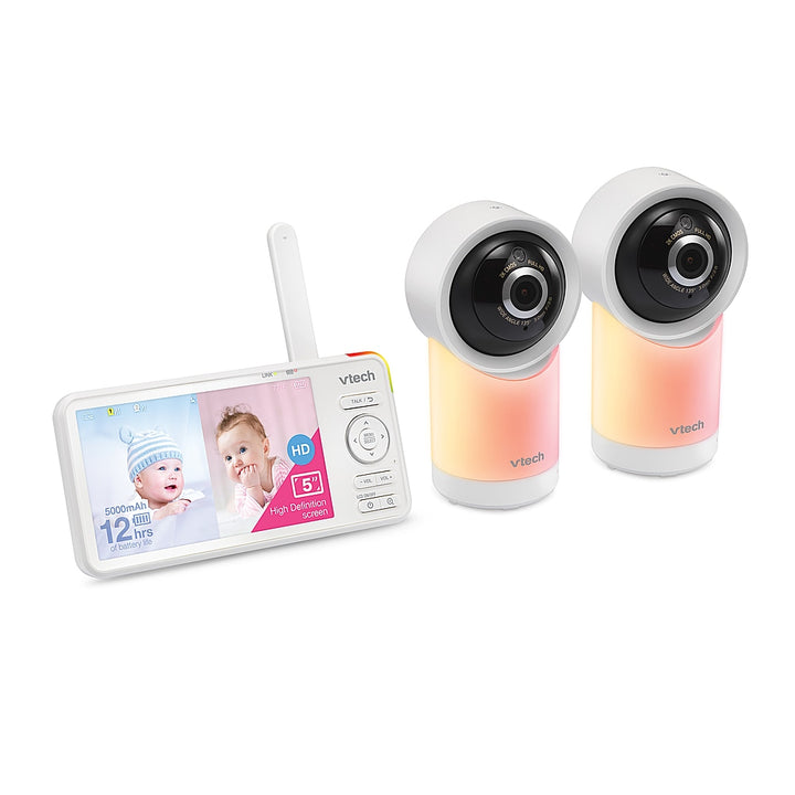 VTech - 2 Camera 1080p Smart WiFi Remote Access 360 Degree Pan & Tilt Video Baby Monitor with 5” Display, Night Light - white_2