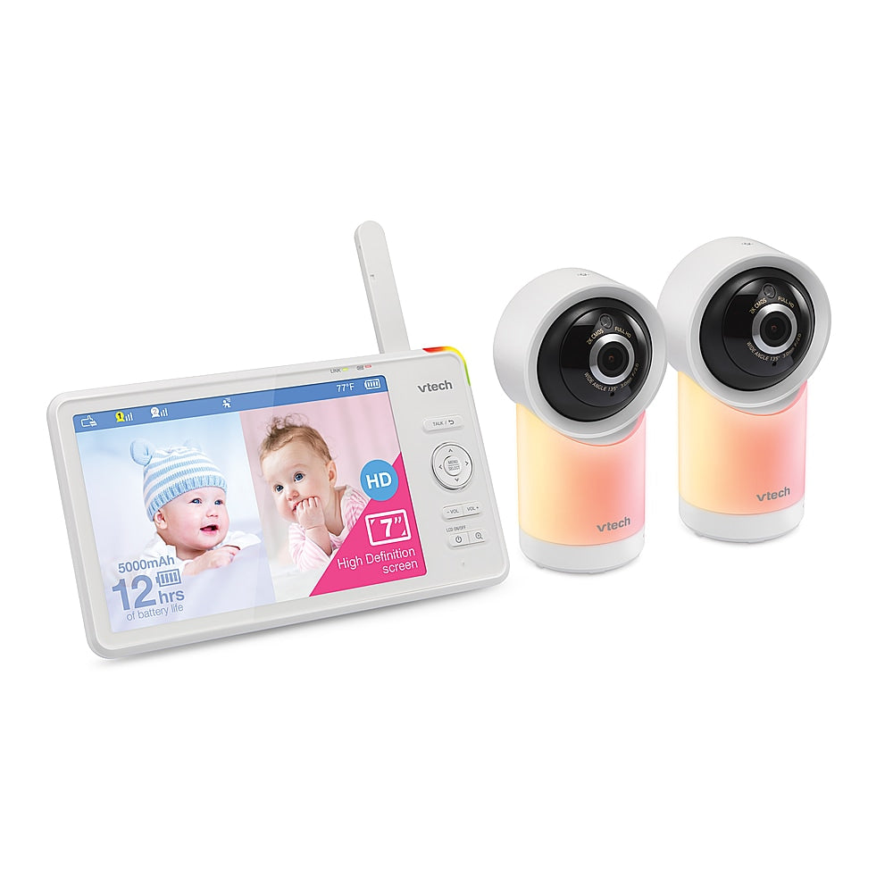 VTech - 2 Camera 1080p Smart WiFi Remote Access 360 Degree Pan & Tilt Video Baby Monitor with 7” Display, Night Light - white_1