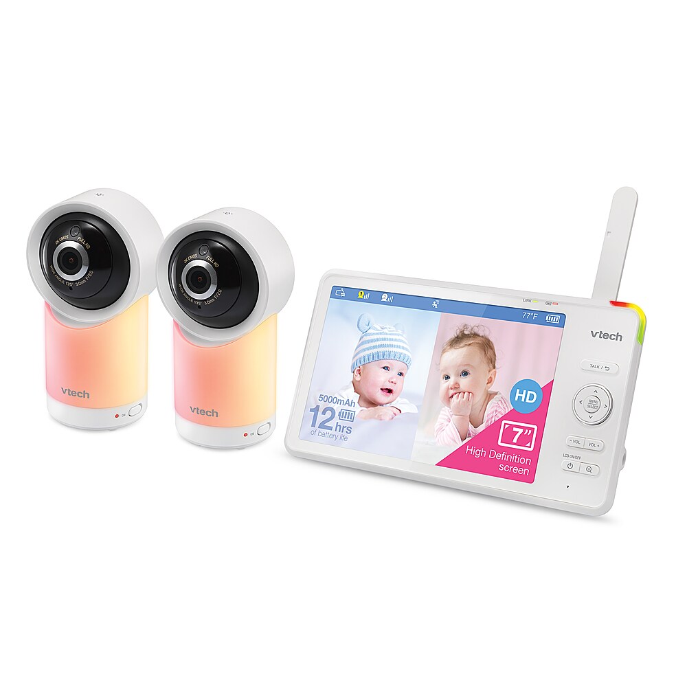 VTech - 2 Camera 1080p Smart WiFi Remote Access 360 Degree Pan & Tilt Video Baby Monitor with 7” Display, Night Light - white_2