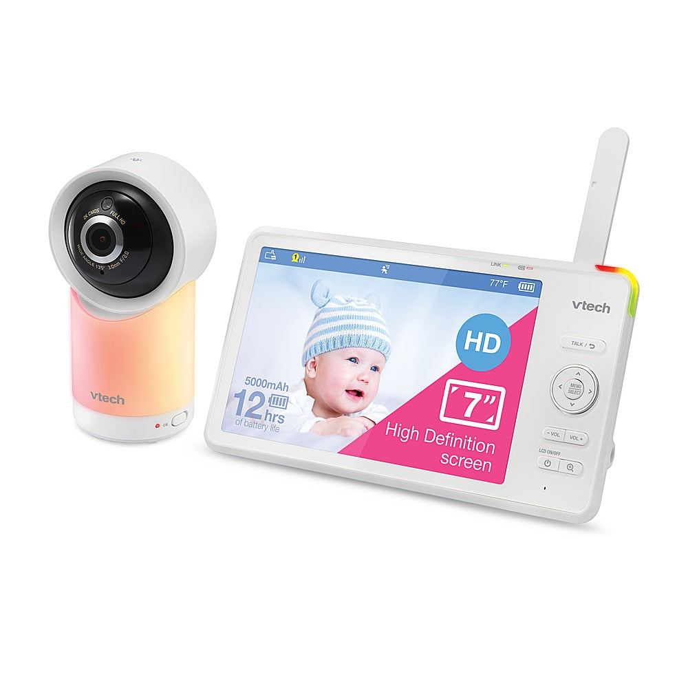 VTech - 1080p Smart WiFi Remote Access 360 Degree Pan & Tilt Video Baby Monitor with 7” Display, Night Light - White_1